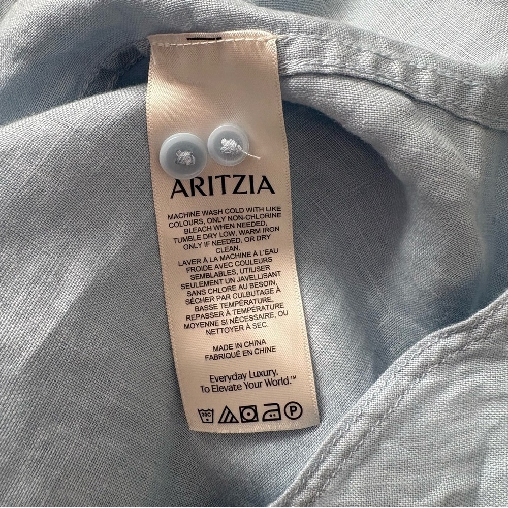 SOLD M Babaton Aritzia Linen Blue Relaxed Utility Button-up Shirt Womens Small - Picture 9 of 11